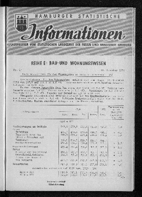 Vorschaubild von Preisindexziffern für den Wohnungsbau in Hamburg im November 1954