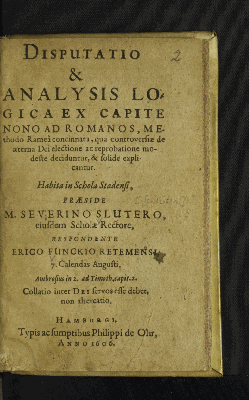 Vorschaubild von Disputatio & Analysis Logica Ex Capite Nono Ad Romanos, Methodo Ramea concinnata