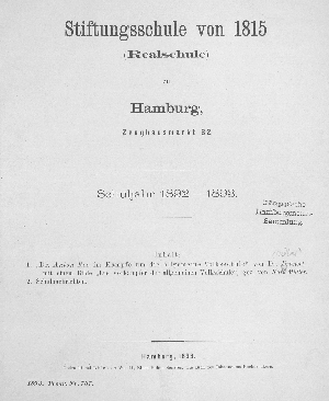 Vorschaubild von [Stiftungsschule von 1815 (Realschule) zu Hamburg]