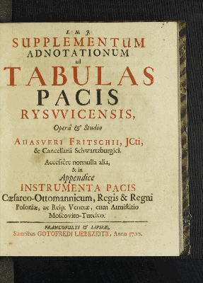 Vorschaubild von Supplementum Adnotationum ad Tabulas Pacis Ryswicensis