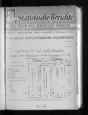 Vorschaubild von 1. Die Belegung der Anstalten und Heime der Freien und Hansestadt Hamburg (Träger: Sozialbehörde) am 30. April 1958
2. Ausgaben und Einnahmen der öffentl. Fürsorge im 4. Rechnungsvierteljahr (Jan./März) 1957