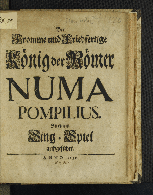 Vorschaubild von Der Fromme und Friedfertige König der Römer Numa Pompilius
