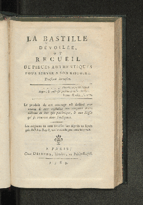 Vorschaubild von [La bastille dévoilée ou recueil de pièces authentiques pour servir à son histoire]