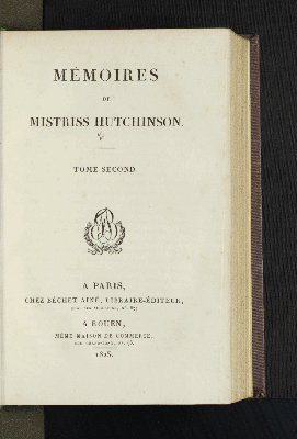 Vorschaubild von Mémoires de Mistriss Hutchinson ; T. 2