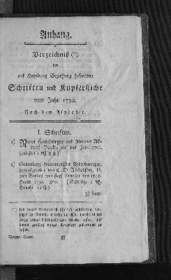 Vorschaubild von Anhang. Verzeichniß der auf Hamburg Beziehung habenden Schriften und Kupferstiche vom Jahr 1790.