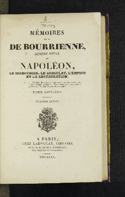 Vorschaubild von [Mémoires de M. de Bourienne, sur Napoléon, le directoire, le consulat, l'empire et la restauration]