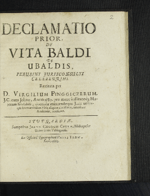 Vorschaubild von De Vita Baldi De Ubaldis, Perusini Iurisconsulti Celeberrimi