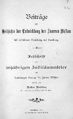 Vorschaubild von Beiträge zur Geschichte der Entwicklung der Inneren Mission, mit besonderer Beziehung auf Hamburg