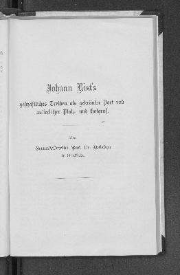 Vorschaubild von Johann Rist's geschäftliches Treiben als gekrönter Poet und kaiserlicher Pfalz- und Hofgraf