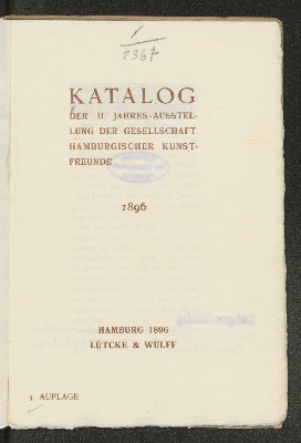 Vorschaubild von [Katalog der ... Jahres-Ausstellung der Gesellschaft Hamburgischer Kunstfreunde]