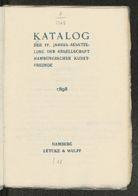 Vorschaubild von [Katalog der ... Jahres-Ausstellung der Gesellschaft Hamburgischer Kunstfreunde]