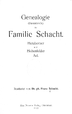 Vorschaubild von Genealogie (Stammtafeln) der Familie Schacht