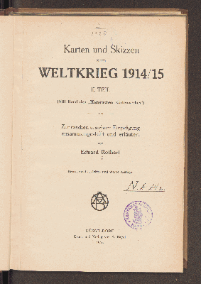 Vorschaubild von Karten und Skizzen zum Weltkrieg 1914/15 ; Teil 2