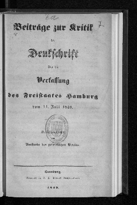 Vorschaubild von Beiträge zur Kritik der Denkschrift über die Verfassung des Freistaates Hamburg vom 11. Juli 1849