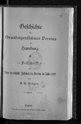Vorschaubild von Geschichte des Grundeigenthümer-Vereins zu Hamburg