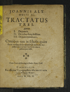 Vorschaubild von Joannis Althusii IC. Tractatus Tres