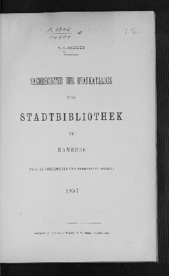 Vorschaubild von Sachregister des Realkatalogs der Stadtbibliothek zu Hamburg