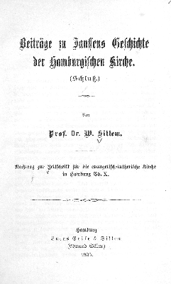 Vorschaubild von Beiträge zu Janssens Geschichte der Hamburgischen Kirche