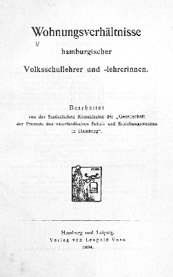 Vorschaubild von Wohnungsverhältnisse hamburgischer Volksschullehrer und -lehrerinnen