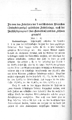 Vorschaubild von I. Die von den Arbeitern der 8 verschiedenen Branchen (Industriezweige) geleisteten Arbeitstage, nach der Beschäftigungsart (den Gewerken) und den Löhnen gruppiert