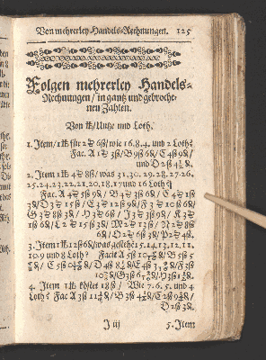 Vorschaubild von Folgen mehrerley Handels-Rechnungen/ in gantz und gebrochenen Zahlen.