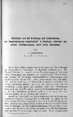 Vorschaubild von Rückblick auf die Gründung und Entwicklung der Geographischen Gesellschaft in Hamburg während der Jahre 1873 - 1898