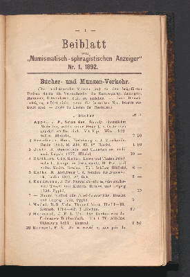 Vorschaubild von Beiblatt zum ,,Numismatisch-sphragistischen Anzeiger" Nr. 1, 1892