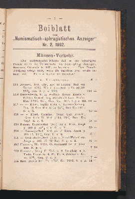 Vorschaubild von Beiblatt zum ,,Numismatisch-sphragistischen Anzeiger" Nr. 2, 1892