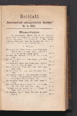 Vorschaubild von Beiblatt zum ,,Numismatisch-sphragistischen Anzeiger" Nr. 6, 1892