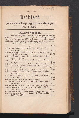 Vorschaubild von Beiblatt zum ,,Numismatisch-sphragistischen Anzeiger" Nr. 11, 1892