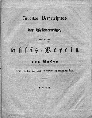 Vorschaubild von [Verzeichniss der Geldbeiträge, welche bei dem Hülfs-Verein von außen ... eingegangen sind]