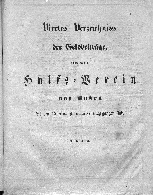 Vorschaubild von [Verzeichniss der Geldbeiträge, welche bei dem Hülfs-Verein von außen ... eingegangen sind]