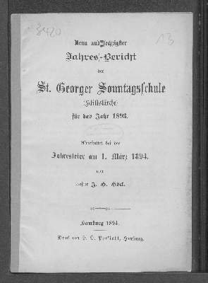 Vorschaubild von [Jahres-Bericht der St. Georger Sonntagsschule (Stiftskirche) für das Jahr ...]