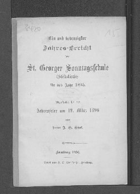 Vorschaubild von [Jahres-Bericht der St. Georger Sonntagsschule (Stiftskirche) für das Jahr ...]