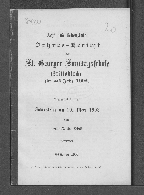 Vorschaubild von [Jahres-Bericht der St. Georger Sonntagsschule (Stiftskirche) für das Jahr ...]