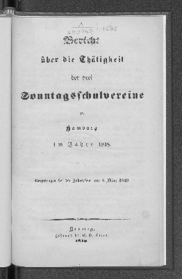 Vorschaubild von [Bericht über die Thätigkeit der drei Sonntagsschulvereine zu Hamburg]