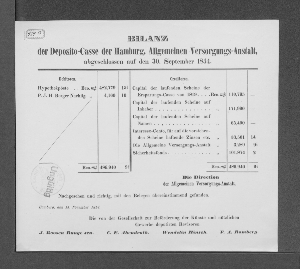 Vorschaubild von [Bilanz der Deposito-Casse der Hamburgischen Allgemeinen Versorgungs-Anstalt]