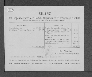 Vorschaubild von [Bilanz der Deposito-Casse der Hamburgischen Allgemeinen Versorgungs-Anstalt]