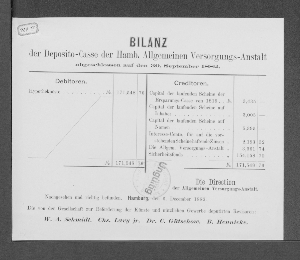 Vorschaubild von [Bilanz der Deposito-Casse der Hamburgischen Allgemeinen Versorgungs-Anstalt]