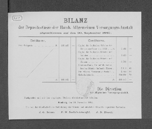 Vorschaubild von [Bilanz der Deposito-Casse der Hamburgischen Allgemeinen Versorgungs-Anstalt]