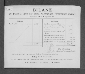 Vorschaubild von [Bilanz der Deposito-Casse der Hamburgischen Allgemeinen Versorgungs-Anstalt]