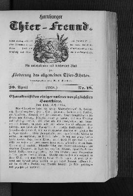Vorschaubild von Hamburger Thier-Freund. 30. April. (1858.) No. 18.