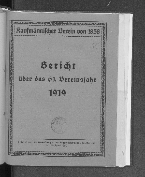 Vorschaubild von [Bericht über das ... Vereinsjahr ... // Kaufmännischer Verein von 1858]