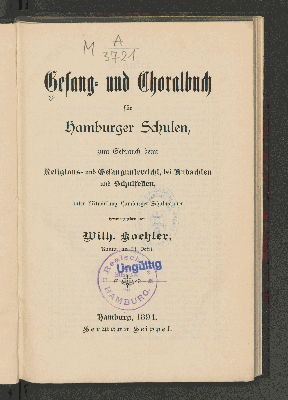 Vorschaubild von Gesang- und Choralbuch für Hamburger Schulen