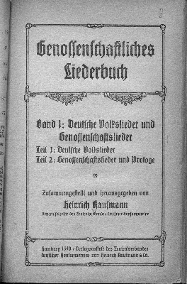 Vorschaubild von Deutsche Volkslieder und Genossenschaftslieder ; T. 1/2