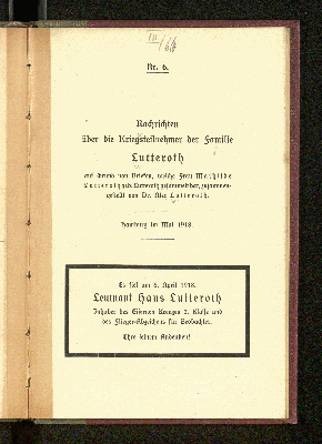 Vorschaubild von [Nachrichten über die Kriegsteilnehmer der Familie Lutteroth]
