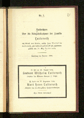 Vorschaubild von [Nachrichten über die Kriegsteilnehmer der Familie Lutteroth]