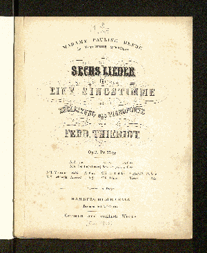 Vorschaubild von Sechs Lieder für eine Singstimme mit Begleitung des Pianoforte