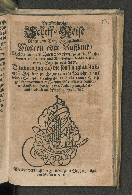 Vorschaubild von Denckwürdige Schiff-Reise Nach dem Groß-Hertzogthumb Moßcou oder Rußland/ Welche im verwichnen 1677sten Jahr ein Hamburger mit einem aus Amsterdam dahin destinirten Schiffe verrichtet