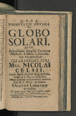 Vorschaubild von Dissertatio Physica De Globo Solari